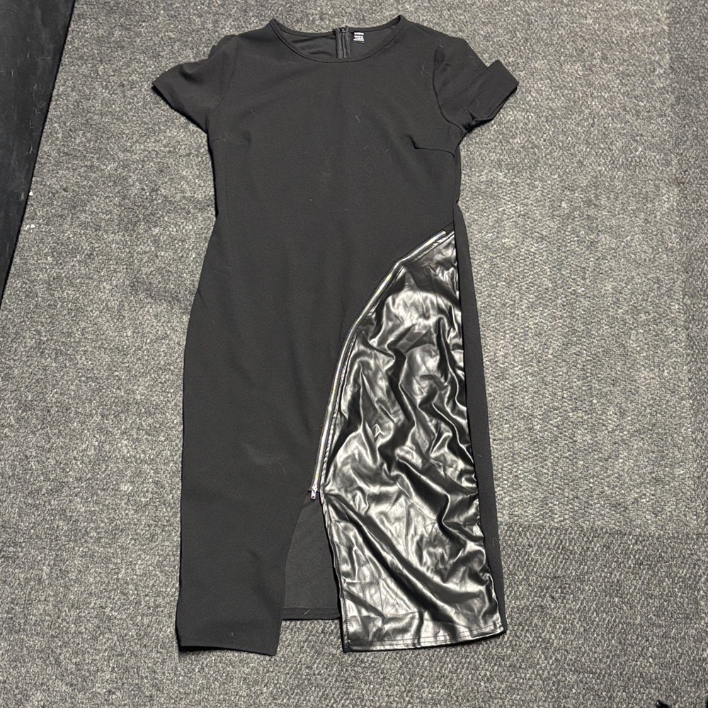 Black Dress with Black Faux-Leather Accent